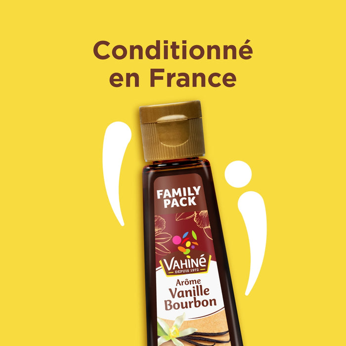 Une bouteille d'ArA?me Vanille Bourbon Family Pack, indiquant qu'elle est conditionnACe en France.