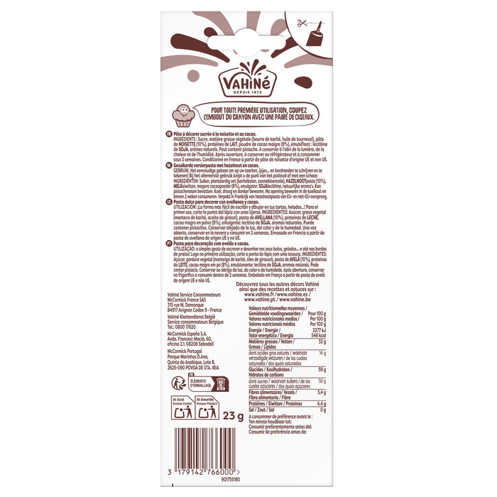 L'image montre le dos d'un emballage de chocolat Milka avec des informations sur le produit et des valeurs nutritionnelles.