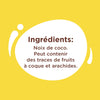 L'image affiche la liste des ingrédients d'un produit, qui comprend de la noix de coco et un avertissement indiquant qu'il peut contenir des traces de fruits à coque et d'arachides.