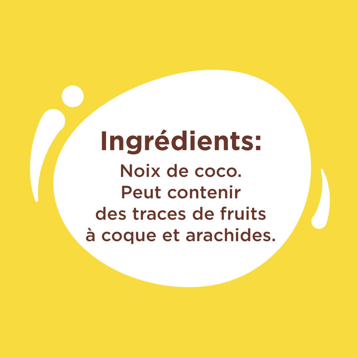 L'image affiche la liste des ingrédients d'un produit, qui comprend de la noix de coco et un avertissement indiquant qu'il peut contenir des traces de fruits à coque et d'arachides.