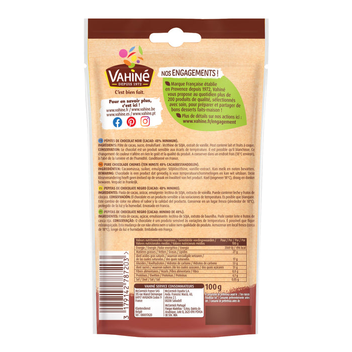Le dos d'un sac de bonbons au chocolat Woogie présente des informations nutritionnelles et les ingrédients.