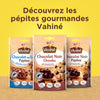 Une image vibrante présentant trois variétés de pépites et de morceaux de chocolat Vahiné, incluant des options au chocolat au lait, noir et 3 chocolats, faisant la promotion de la gamme de produits Vahine Sch100G Pepites Chunkx10-Va.
