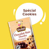Un paquet de Vahine Sch100G Pepites Chunkx10-Va, des pépites de chocolat noir Vahiné, commercialisé comme Spécial Cookies, est présenté sur un fond jaune.