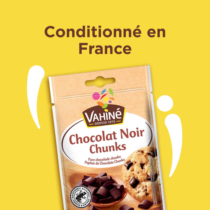 Un paquet Vahiné de Vahine Sch100G Pepites Chunkx10-Va, présentant des pépites de chocolat noir et un cookie aux pépites de chocolat, avec le texte Conditionné en France visible.