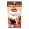 Un sachet de pépites de chocolat noir Vahiné Family Pack est présenté, mettant en valeur le produit et son utilisation en pâtisserie.