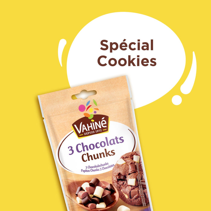 Un sachet de Vahiné 3 Chocolats Chunks est présenté dans une image promotionnelle pour Spécial Cookies.