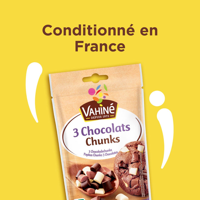 Produit Vahiné 3 Chocolats Chunks, conditionné en France.