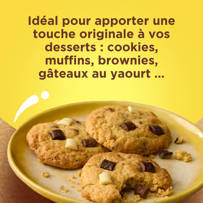 Une assiette de biscuits est présentée, avec un texte suggérant qu'ils peuvent ajouter une touche originale aux desserts comme les cookies, les muffins, les brownies et les gâteaux au yaourt.