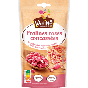 Un paquet de pralines roses concassées de la marque Vahiné, souvent utilisées en pâtisserie.