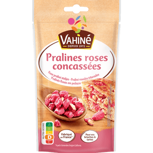 Un paquet de pralines roses concassées de la marque Vahiné, souvent utilisées en pâtisserie.