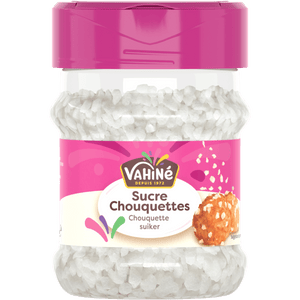 Un pot de sucre chouquettes de la marque Vahiné, un type de sucre perlé utilisé pour la pâtisserie.