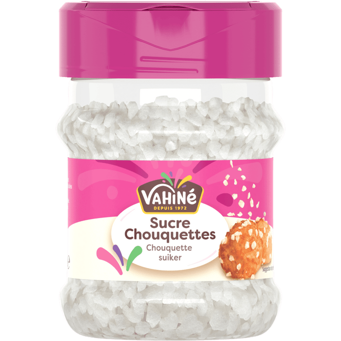Un pot de sucre chouquettes de la marque Vahiné, un type de sucre perlé utilisé pour la pâtisserie.