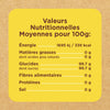 Une étiquette de valeur nutritive indique les valeurs nutritionnelles moyennes pour 100g.