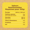 Une étiquette de valeur nutritive indique les valeurs nutritionnelles moyennes pour 100g.
