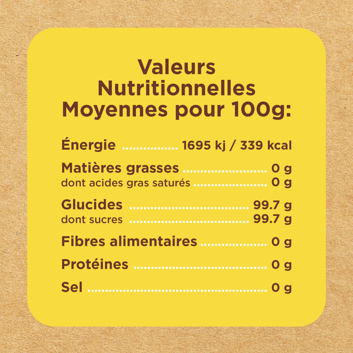 Une étiquette de valeur nutritive indique les valeurs nutritionnelles moyennes pour 100g.