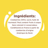 L'image affiche la liste des ingrédients d'un produit contenant des cranberries, du sucre et de l'huile de tournesol, et indique qu'il peut contenir des fruits à coque et est conditionné en France à partir de cranberries d'origine nord-américaine.