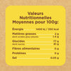L'image montre un tableau des valeurs nutritionnelles moyennes pour 100g d'un produit alimentaire.
