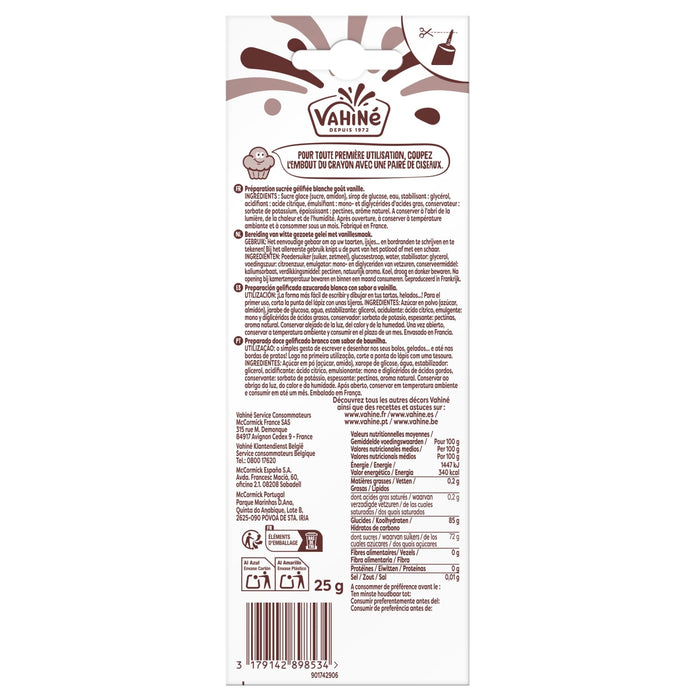 L'image montre le dos d'un emballage de chocolat Valrhona avec des informations sur le produit et des valeurs nutritionnelles.