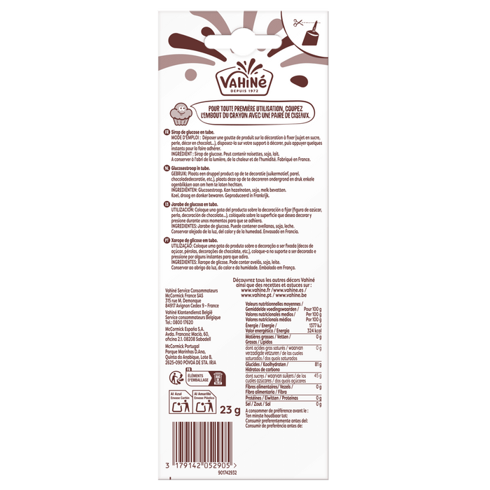 L'image montre le dos d'une brique de lait au chocolat Valensina avec des informations sur le produit et des valeurs nutritionnelles.