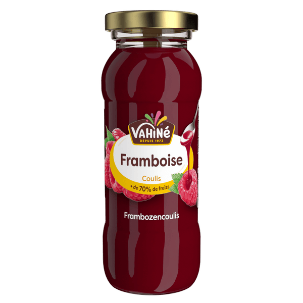 Une bouteille de jus de framboise Karine Framboise.