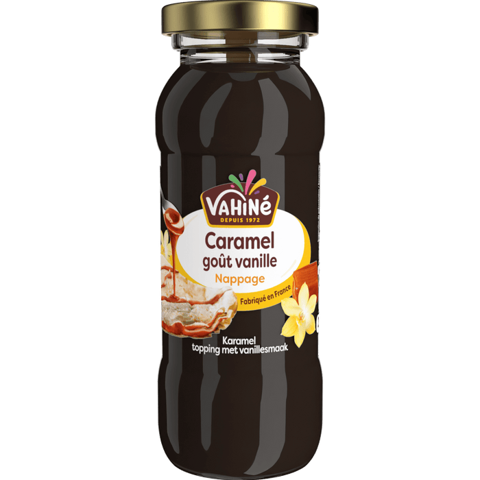 Une bouteille de nappage Karine Caramel Vanille est présentée.