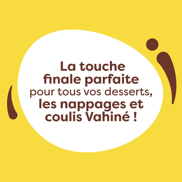 L'image de Vahiné fait la promotion de ses nappages pour desserts comme la touche finale parfaite pour tous vos desserts, nappages et coulis.