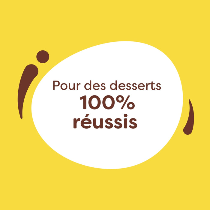 Un visuel avec le texte Pour des desserts 100% réussis sur un fond jaune.
