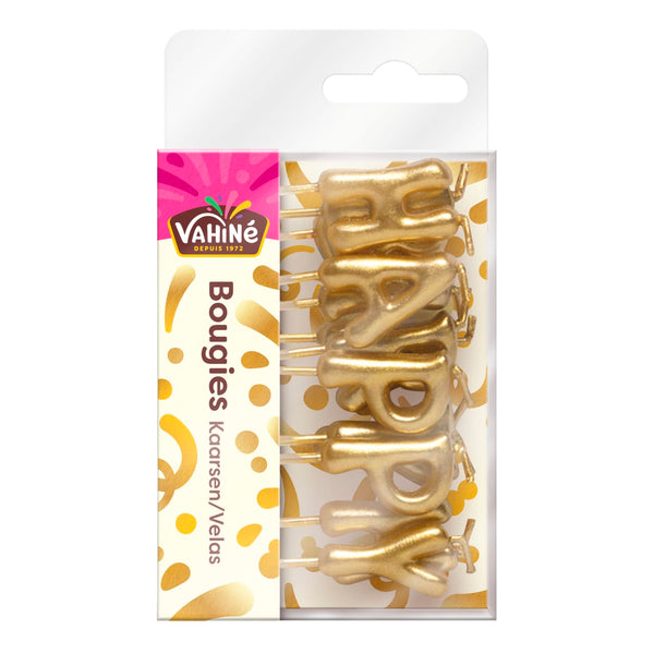 Un paquet de bougies d'anniversaire dorACes VANKO ACpelant Joyeux Anniversaire.