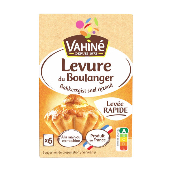 Un paquet de VahinAC Levure du Boulanger levure sA?che A? action rapide, idACale pour la pActisserie.